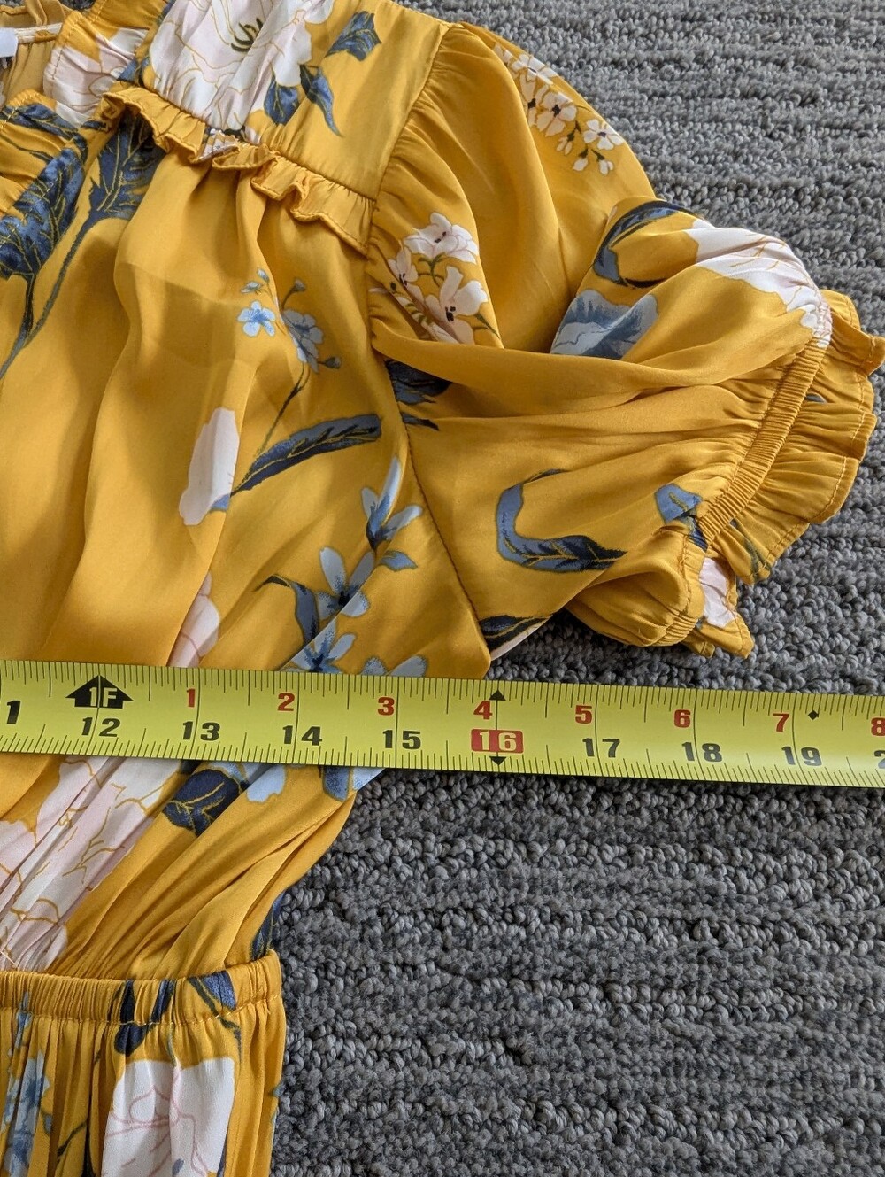 Anthropologie Current Air Marigold Smocked Floral Short Sleeve Maxi Dress - Picture 9 of 12